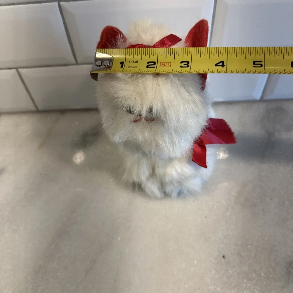Vintage Fur‎ White Kitten 1980's Red Bow And Ears